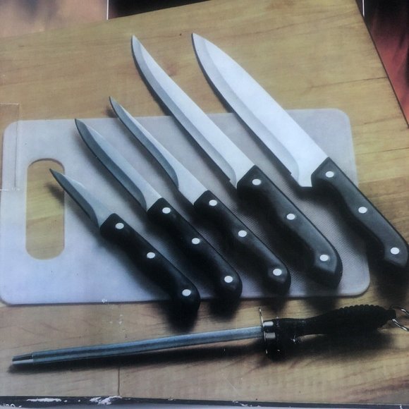 NWOT KuchenStolz 6 pc Knife Cutlery Set Stainless Steel-Cutting Board-Sharpener - Picture 1 of 4